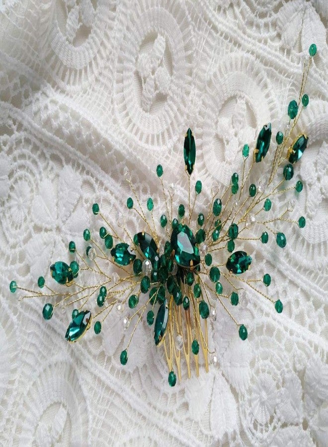 BERYUAN Women Bridal Teardrop Emerald Green Crystal Hair Comb Wedding Hair Accessory Rhinestone Hair Piece Party Headress for Bride Bridesmaid - Image 2